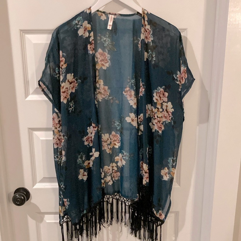 Xhilaration Teal and Pink Kimono / Open jacket
